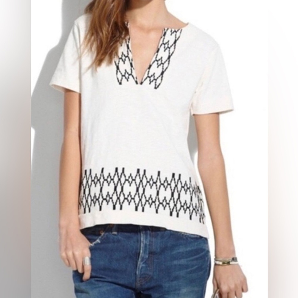Madewell White Tunic Top with Black Stitching